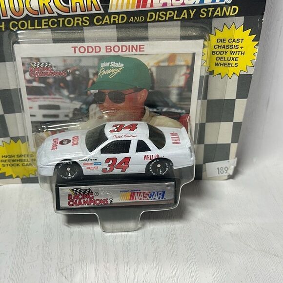 1992 Racing Champions NASCAR Todd Bodine #34 w/collectors card and stand - Picture 2 of 4